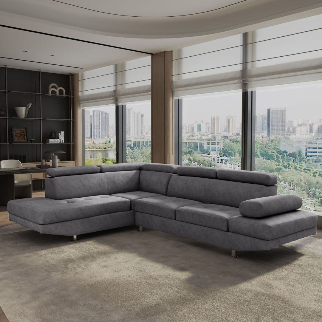 Jerry L-Shape Velvet Fabric Sofa (Water Repellent)