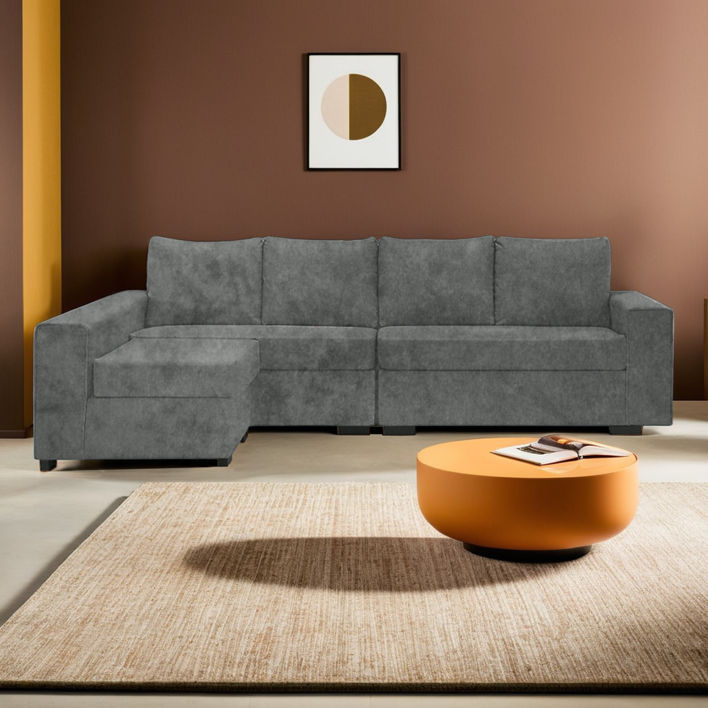 Ubber L-Shape Velvet Fabric Sofa (Water Repellent)