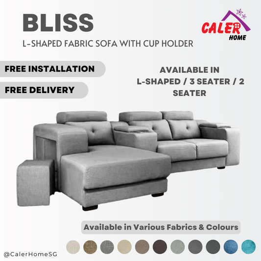 Bliss L-Shaped Fabric Sofa With Cup Holder (Water Repellent & Pet-Friendly Option)